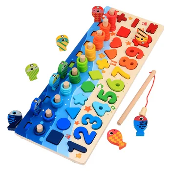 Montessori izglītojošas koka rotaļlietas bērniem aizņemts valdes matemātikas zvejas bērnu koka Montessori rotaļlietas skaitīšanas ģeometrija