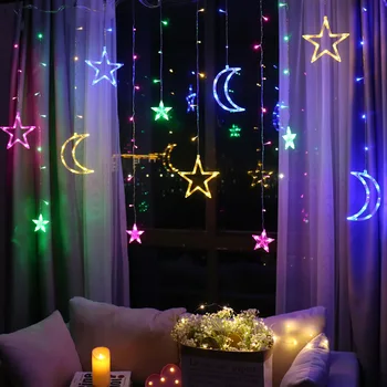 Moon Star Lampas LED Aizkaru String Gaismas Ins Ziemassvētku Gaismas Dekori Brīvdienu Pasaku Gaismas Kāzas, Svētku Dekorēšana Neona Laternas