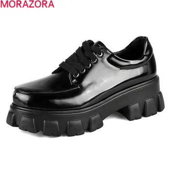 MORAZORA 2020. gadam, Liela izmēra 34-42 modes sieviešu sūkņi vienkārši mežģīnes up office kleitu kurpes pavasara rudens dāmas kurpes melna