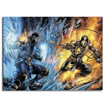 Mortal Kombat Skorpions Vs Sub Zero Tapetes HD Mākslas Audekla Plakāta Krāsošana Sienas Attēlu Drukas Mūsdienu Mājas Guļamistaba Dekorēšana