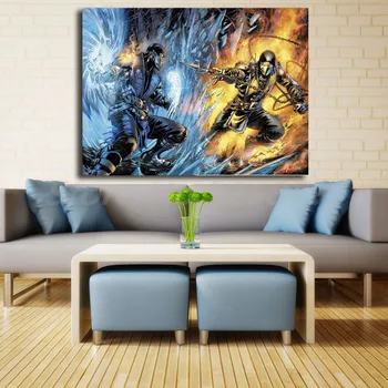 Mortal Kombat Skorpions Vs Sub Zero Tapetes HD Mākslas Audekla Plakāta Krāsošana Sienas Attēlu Drukas Mūsdienu Mājas Guļamistaba Dekorēšana