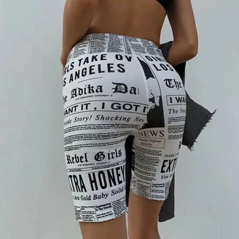 MosiMolly 2020. gadam moderns laikrakstu drukas capri bikses sievietēm Ceļa Garums īsās bikses atdzist streetwear grunts bikses, capri sievietēm