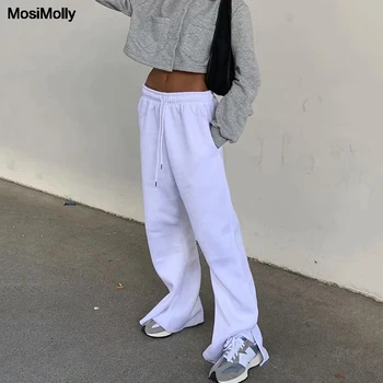 MosiMolly Atdzist Dāma Tracksuit Bikses Sviedri Bikses Pusē Sadalīt Baggy Brīvs Stils, Garas Bikses, Sievietēm Gadījuma 2020. Gadam Streetwear