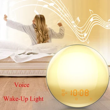 Mosties Modinātājs 7 Krāsas, Alexa Phone Kontroles Smart Wake Up Light Digital Nakts Gaisma FM Radio Mūzikas Aptumšojami Balss Lampas