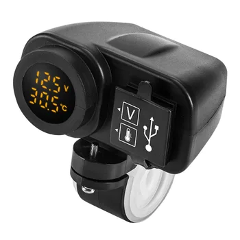 Motociklu USB Lādētāju 4.2 LED Ciparu Displejs Voltmetrs & Termometrs 22-25 Mm Stūres Kronšteina, Ūdens Izturīgs nepievelk putekļus
