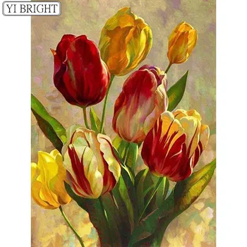 Mozaīkas Tulip Dimanta Izšuvumi Pilnībā Jaunas Ielidošanas Apdares Mājās 5D DIY Dimanta Glezna Krustdūrienā Puķes XY1