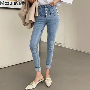 Mozuleva Rudens Ražas Vienā-krūšu Sieviešu Džinsa Džinsi 2020. Gadam Augstā Vidukļa Stretch Bikses, Capri Sieviešu Streetwear Blue Jeans Elsas