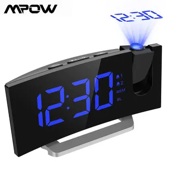 MPOW LED FM Projekcijas Pulkstenis 2 Daudzfunkcionālu Signalizācija Izliektu Ekrānu, 5 Līmeņus Displeja Spilgtumu 4 Regulējams Signāla Skaņas Wekker
