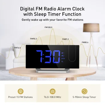 MPOW LED FM Projekcijas Pulkstenis 2 Daudzfunkcionālu Signalizācija Izliektu Ekrānu, 5 Līmeņus Displeja Spilgtumu 4 Regulējams Signāla Skaņas Wekker
