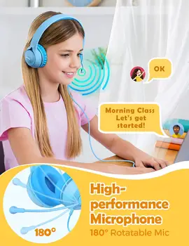 Mpow LH1 Bērniem, Austiņas ar Mikrofonu Austiņas ar Vadu Stereo Skaņu&94dB Apjoma Ierobežojums 3,5 mm Tiešsaistes Mācību Austiņas Bērns