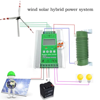 MPPT Vēja, Saules Hibrīda Palielināt Maksas Kontrolieris par 12V/24V 800W 600W vēja turbīnu ģenerators +600W 300W saules paneļu sistēma