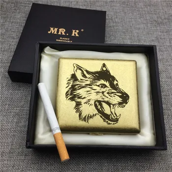 MR. K HW101 Vintage Stila Misiņa Cigarešu etvija Vīriešu Portatīvo Cigarešu Kastes, Lāzera Cirsts Vilka Totēms Smēķēšanas Aksesuāru