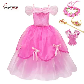 MUABABY Meitene Deluxe Princese Aurora Kostīms Bērniem bez Piedurknēm, Pūkains Sleeping Beauty Saģērbt Ziemassvētku Kids Puse Bumbu Fantāzijas