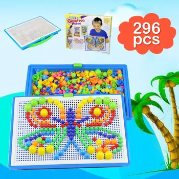 Muitošanas 296Pcs 3D Sēņu Nagu Komplekts Puzzle Rotaļlieta Bērniem DIY Mozaīkas Attēlu Intelektuālā Spēle Sākumā Izglītības Rotaļlieta Bērniem
