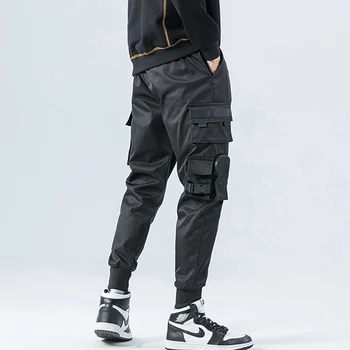 Multi Kabatas Kravas Harēma Joggers Bikses Vīriešu Harajuku Hip Hop Streetwear Melnas Treniņbikses Gadījuma Joggers Vīriešu Bikses Lielgabarīta