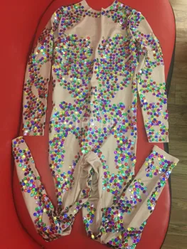 Multi-krāsu Sequin garām Piedurknēm Spandex Jumpsuit Dzimšanas dienu Svinēt Balli Stulpiņi Apģērbs Sieviešu Dejotāju Apģērbs YOUDU