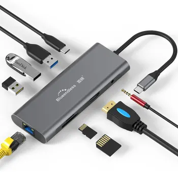 Multi portu, USB 3.0, HDMI un RJ45 Adapteri, lai Sadalītājs 3 Portu Veids PD USB-C C Tipa 3.1 MacBook Pro Piederumi USB C HUB