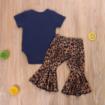 Multitrust 2020. gada Vasaras Baby Girl Apģērbu Puff Īsām Piedurknēm Vēstuli Bodysuit Top+Leopard Izlīdzināšanu Bikses 2gab Tērpiem, Izmērs 0-3 GADI