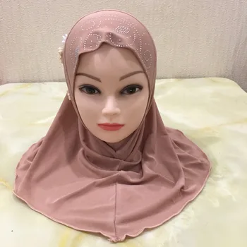 Musulmaņu Bērni Ready-To-Wear Hijab Meitenes Lūgšanu Cepuri Islāma Bērnu Lakatu Rhinestone Ziedu Ramadāna Headwrap Klp Pilnībā Segtu Hijab
