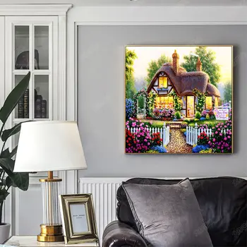 Māja Dimanta Glezniecības Pilnībā Kārta Scenic Jaunu DIY Uzlīmēšanu Urbt Krusta Izšuvumi 5D Karikatūra Vienkāršas Mājas Apdare