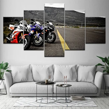 Mājas Dekori Rāmis Dzīvojamās Istabas Sienas Art Pictures, 5 gab Motociklu Sacīkšu Kanvas Glezna Moduļu HD Izdrukāt Plakātu Mākslas darbu