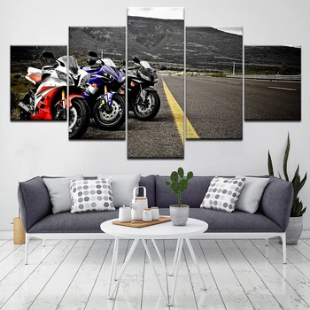 Mājas Dekori Rāmis Dzīvojamās Istabas Sienas Art Pictures, 5 gab Motociklu Sacīkšu Kanvas Glezna Moduļu HD Izdrukāt Plakātu Mākslas darbu