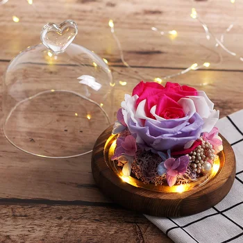 Mājas Dekori Skaistums un Zvērs Nekustamā Pieauga Stikla Kupola LED Ekskluzīvas Žāvētu Ziedu Kāzu Valentīna Diena Ziemassvētku Dāvanas