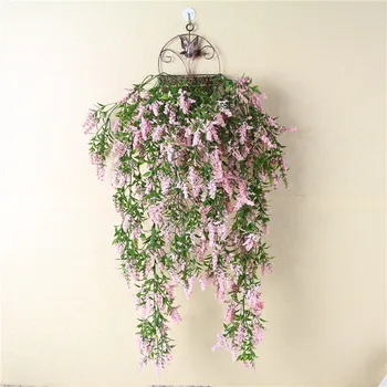 Mākslīgās sienas karājas viltus ziedu vīnogulāju DIY kāzu dzīvojamā istaba ķekars dekori ziedu grozs rotangpalmas lavandas sienas karājas wisteria