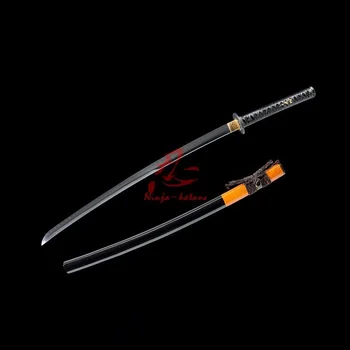 Māla rūdīts japāņu samuraju katana UNOKUBI-ZUKURI priede, tsuba asmeni asu zobenu