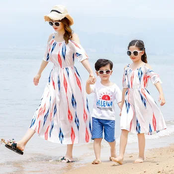 Māte Meitu Beach Vakartērpi, Tēvs, Māte Bērnu Apģērbu Pāris Pidžamu Ģimenes Atbilstošas Drēbes Bikses Šifona Kleita Mamma
