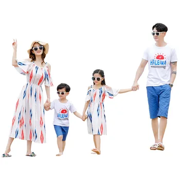 Māte Meitu Beach Vakartērpi, Tēvs, Māte Bērnu Apģērbu Pāris Pidžamu Ģimenes Atbilstošas Drēbes Bikses Šifona Kleita Mamma
