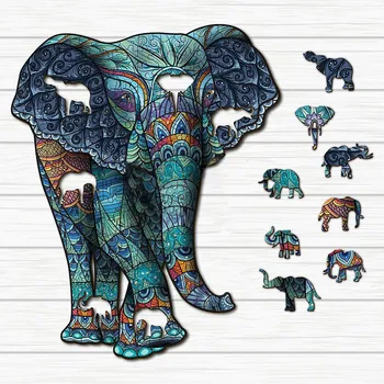 Mīklas 125pcs Dzīvnieku Zilonis Jigsaw Cilšu Koka Puzzle Unikālas Formas Gabals Dzīvnieku Mīklas, Pieaugušo Un Bērnu Pieminētu