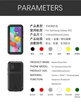 MĪLESTĪBA MEI Spēcīgs Telefons, Gadījumā, Samsung Galaxy A51 A71 Metāla Bruņas Šoks Netīrumiem Pierādījums Ūdens Gadījumos Galaxy A41 + Rūdītais Stikls