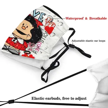Mīlestība Un Mafalda Ieskauj Sirdis, Maskas, Nepievelk Putekļus, Nelikv Manga Sejas Maska Aizsardzības Vāciņu Respiratoru Muti-Purns