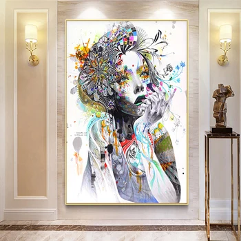 Mūsdienu Abstraktu Portretu Plakāti un Izdrukas Sienas Mākslas Audekls Gleznošanai Ziedu Dzimums Sieviete Sienas Mākslas Plakāts viesistaba, Mājas Dekoru