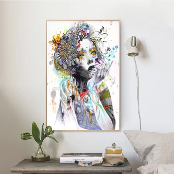 Mūsdienu Abstraktu Portretu Plakāti un Izdrukas Sienas Mākslas Audekls Gleznošanai Ziedu Dzimums Sieviete Sienas Mākslas Plakāts viesistaba, Mājas Dekoru