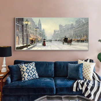 Mūsdienu Anotācija Pilsētas Ziemas Sniega Ainavas Eļļas Glezna uz Audekla Plakāti un Izdrukas Cuadros Sienas Art Attēlus Dzīvojamā Istaba