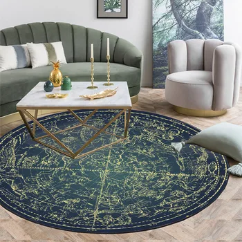 Mūsdienu Apaļš Paklājs Dzīvojamā Istaba Balta, Melna Vienkārši Constellation Astrolabe Grīdas Paklājs Personības Anti Slip Guļamistabas Paklāji