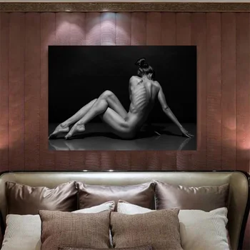 Mūsdienu Cilvēka Ķermeņa Mākslas Sexy Sieviete Pliks Eļļas Glezna Melna Fona Izdrukas, Plakāti, Kanvas Glezna, Plakāts Hotel Sienas Attēlu