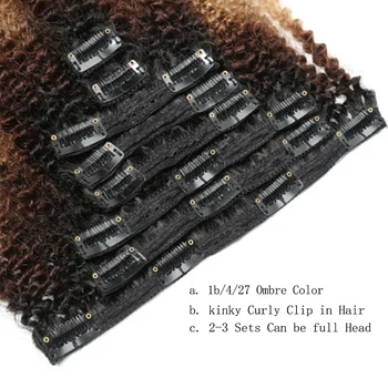 Mūsdienu Liecina, mongolijas Afro Kinky Cirtaini Clip in Matu Pagarināšana 1b/4/27 Ombre Krāsu 8pcs/komplekti, 120g Remy Human Hair Extension