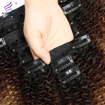 Mūsdienu Liecina, mongolijas Afro Kinky Cirtaini Clip in Matu Pagarināšana 1b/4/27 Ombre Krāsu 8pcs/komplekti, 120g Remy Human Hair Extension