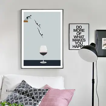 Mūsdienu Minimālisma Niršanas Sporta Kanvas Glezna, Plakāts Vīna Glāzi pie Sienas Uzlīmes, Virtuves Rotājumi Print Art Attēlu for Home