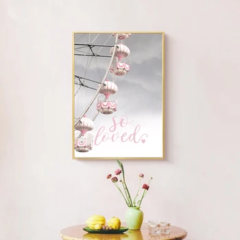Mūsdienu rozā Ainavu sienas mākslas glezniecības Skandināvijas rose Puķu plakātu drukas minimālisma attēlu Ziemeļvalstu Guļamistaba, Mājas Dekoru