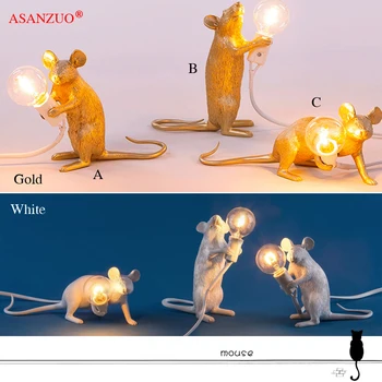 Mūsdienu sveķu dzīvnieku peli, galda lampa E12 mazo mini peli, galda lampa, galda, bērnu istabas apdare, LED nakts gaisma