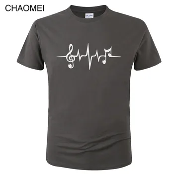 Mūzikas Pulsa Sirdsdarbība Piezīmes Clef Frekvenču Viļņu Skaņas Festivāla T Kreklu Vīrieši Vasaras Modes Topi Atdzist Tee Kokvilnas T-krekls Homme C89