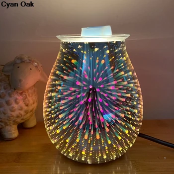 Naftas Difuzoru Elektriskā Svece Siltāks Stikla Vasku Izkausēt Siltāks ar 3D Uguņošanas Efektu Nakts Gaisma Pīrāgu Deglis Aromātu Dekoratīvās Lampas