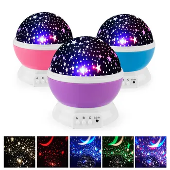 Nakts Gaisma Bērniem Mēness Zvaigžņu Projektors - 4 LED Spuldzes 8 Gaismas Krāsas Jauda ar USB Kabeli 360 Grādu Rotācijas Ziemassvētku Puse
