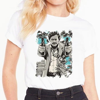 Narcos Pablo Escobar Sieviešu T Krekls Vasaras Īsām Piedurknēm Drukāt Košļājamā Smieklīgi Tshirt Sieviešu T-krekls Streetwear Sieviete
