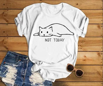 NE ŠODIEN Cat T krekls Smieklīgi Otaku Sieviešu Grafikas Tees Burtiem Drukāt Saukli tshirts Kokvilnas Apaļu Kakla Īsām Piedurknēm Ikdienas Topi