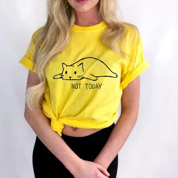 NE ŠODIEN Cat T krekls Smieklīgi Otaku Sieviešu Grafikas Tees Burtiem Drukāt Saukli tshirts Kokvilnas Apaļu Kakla Īsām Piedurknēm Ikdienas Topi